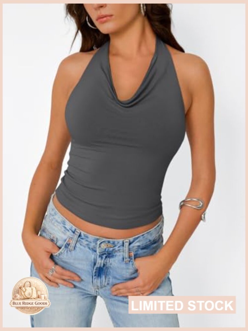 Sleeveless Halter Cowl Neck Backless Crop Top Y2K Going Out Summer Vacation - Picture 2 of 6